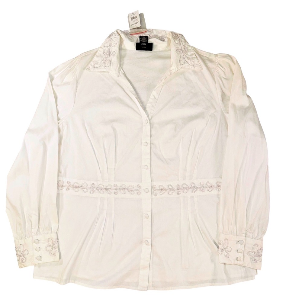 Lane Bryant White Embroidered Empire Waist Blouse 18/20 NEW Button Down Top